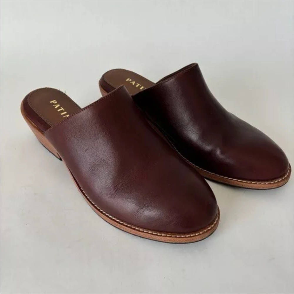 Women's Brown Leather Heeled Mules Portland Leather Patina